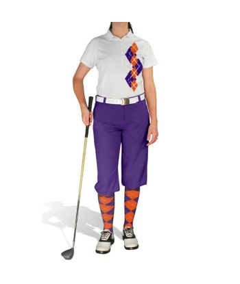 Golf Knickers: Ladies Argyle Paradise Golf Shirt - Purple/Orange votre