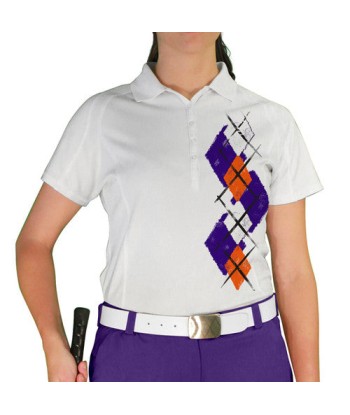 Golf Knickers: Ladies Argyle Paradise Golf Shirt - Purple/Orange/White de France