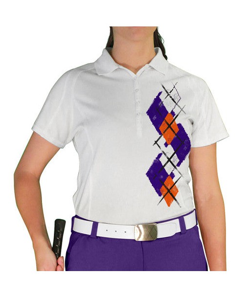 Golf Knickers: Ladies Argyle Paradise Golf Shirt - Purple/Orange/White de France