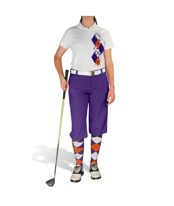 Golf Knickers: Ladies Argyle Paradise Golf Shirt - Purple/Orange/White de France