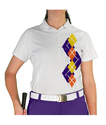 Golf Knickers: Ladies Argyle Paradise Golf Shirt - Purple/Orange/Yellow les ligaments