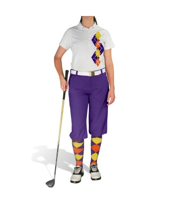 Golf Knickers: Ladies Argyle Paradise Golf Shirt - Purple/Orange/Yellow les ligaments