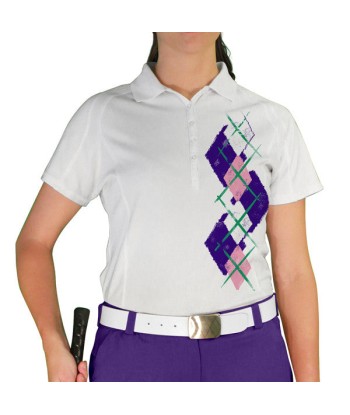 Golf Knickers: Ladies Argyle Paradise Golf Shirt - Purple/Pink/White votre