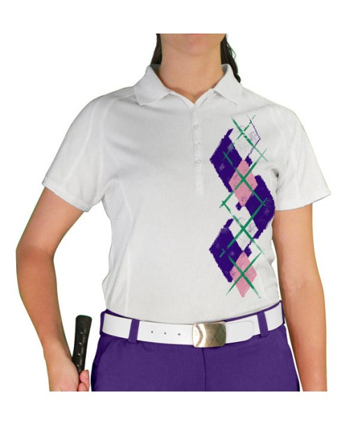 Golf Knickers: Ladies Argyle Paradise Golf Shirt - Purple/Pink/White votre