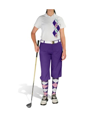 Golf Knickers: Ladies Argyle Paradise Golf Shirt - Purple/Pink/White votre