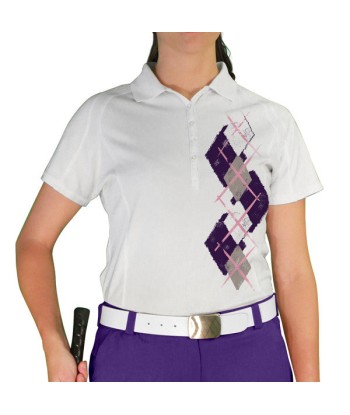 Golf Knickers: Ladies Argyle Paradise Golf Shirt - Purple/Taupe/White en ligne des produits 