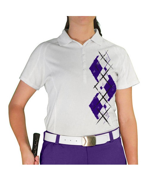 Golf Knickers: Ladies Argyle Paradise Golf Shirt - Purple/White À commander