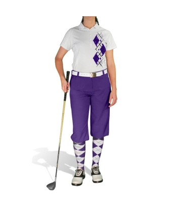 Golf Knickers: Ladies Argyle Paradise Golf Shirt - Purple/White À commander