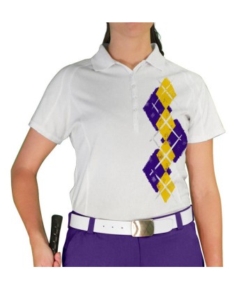 Golf Knickers: Ladies Argyle Paradise Golf Shirt - Purple/Yellow 2023