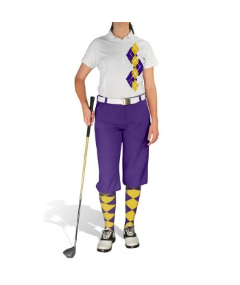 Golf Knickers: Ladies Argyle Paradise Golf Shirt - Purple/Yellow 2023