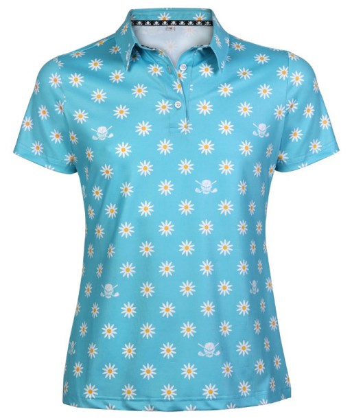 Tattoo Golf: Women's Crazy Daisy Cool-Stretch Golf Shirt - Aqua outlet