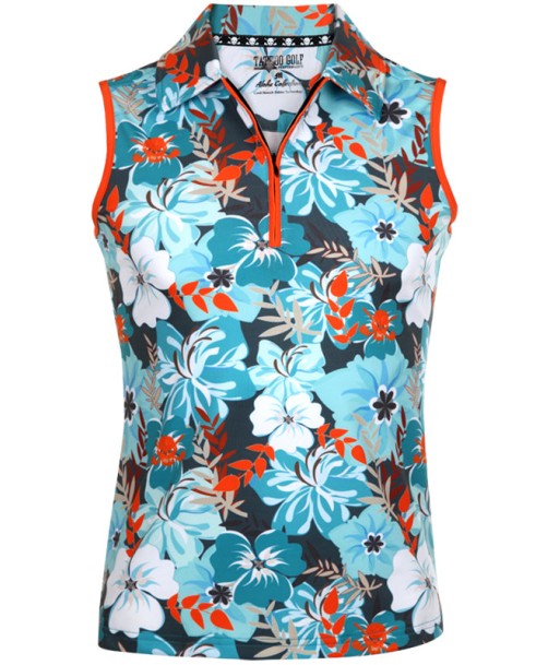 Tattoo Golf: Women's Sleeveless Aloha Cool-Stretch Golf Shirt - Teal/Orange l'évolution des habitudes 