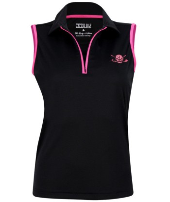 Tattoo Golf: Women's Sleeveless Lucky 13 ProCool Golf Shirt - Black/Pink En savoir plus