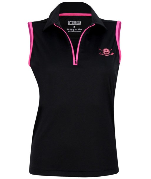 Tattoo Golf: Women's Sleeveless Lucky 13 ProCool Golf Shirt - Black/Pink En savoir plus