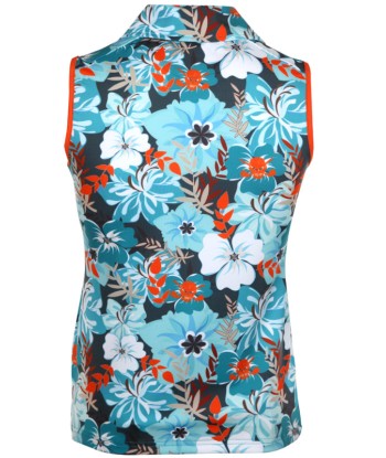 Tattoo Golf: Women's Sleeveless Aloha Cool-Stretch Golf Shirt - Teal/Orange l'évolution des habitudes 