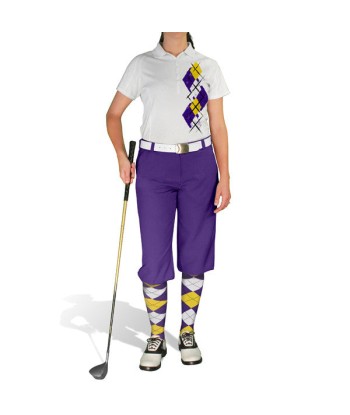 Golf Knickers: Ladies Argyle Paradise Golf Shirt - Purple/Yellow/White la chaussure