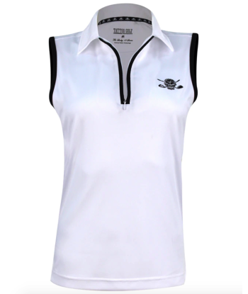 Tattoo Golf: Women's Sleeveless Lucky 13 ProCool Golf Shirt - White/Black ou a consommer sur place