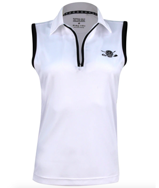 Tattoo Golf: Women's Sleeveless Lucky 13 ProCool Golf Shirt - White/Black ou a consommer sur place