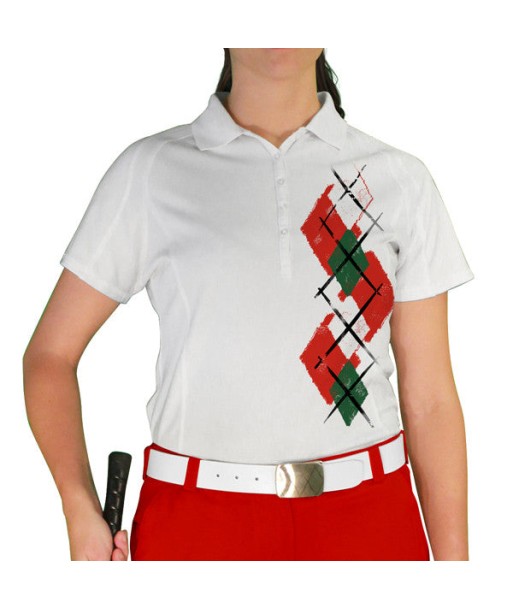 Golf Knickers: Ladies Argyle Paradise Golf Shirt - Red/Dark Green/White plus qu'un jeu 