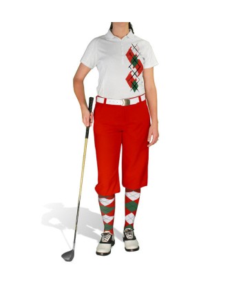 Golf Knickers: Ladies Argyle Paradise Golf Shirt - Red/Dark Green/White plus qu'un jeu 