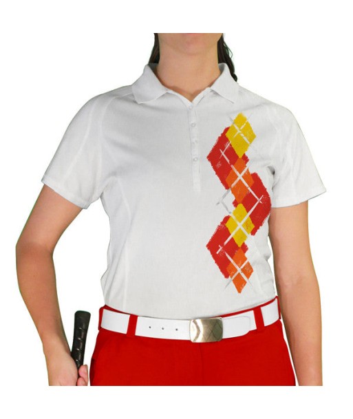 Golf Knickers: Ladies Argyle Paradise Golf Shirt - Red/Orange/Yellow vente chaude votre 