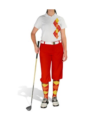 Golf Knickers: Ladies Argyle Paradise Golf Shirt - Red/Orange/Yellow vente chaude votre 