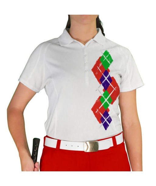 Golf Knickers: Ladies Argyle Paradise Golf Shirt - Red/Purple/Lime d'Europe débarque