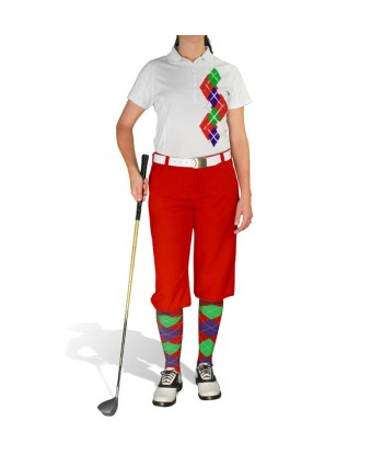 Golf Knickers: Ladies Argyle Paradise Golf Shirt - Red/Purple/Lime d'Europe débarque