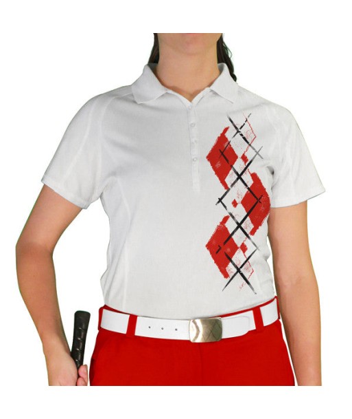 Golf Knickers: Ladies Argyle Paradise Golf Shirt - Red/White ouvre sa boutique