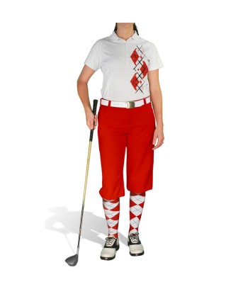 Golf Knickers: Ladies Argyle Paradise Golf Shirt - Red/White ouvre sa boutique