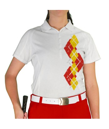 Golf Knickers: Ladies Argyle Paradise Golf Shirt - Red/Yellow commande en ligne