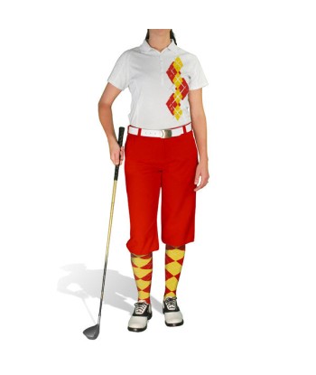 Golf Knickers: Ladies Argyle Paradise Golf Shirt - Red/Yellow commande en ligne