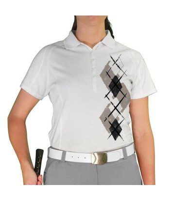 Golf Knickers: Ladies Argyle Paradise Golf Shirt - Taupe/Black/White pas cher chine