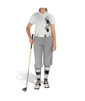 Golf Knickers: Ladies Argyle Paradise Golf Shirt - Taupe/Black/White pas cher chine