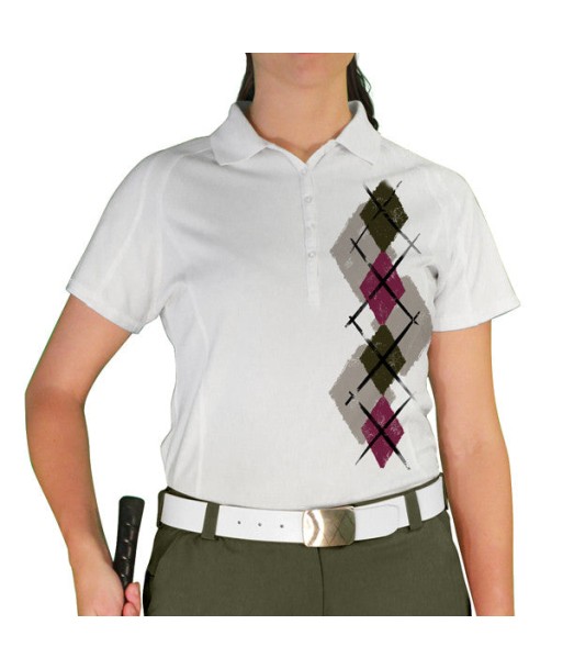 Golf Knickers: Ladies Argyle Paradise Golf Shirt - Taupe/Maroon/Olive 2024