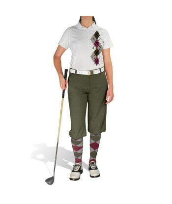 Golf Knickers: Ladies Argyle Paradise Golf Shirt - Taupe/Maroon/Olive 2024