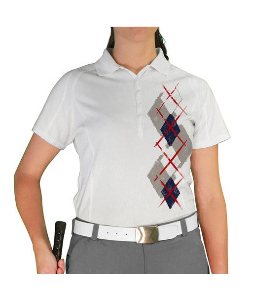 Golf Knickers: Ladies Argyle Paradise Golf Shirt - Taupe/Navy/White une grave pollution 