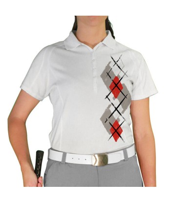 Golf Knickers: Ladies Argyle Paradise Golf Shirt - Taupe/Red/White les ligaments