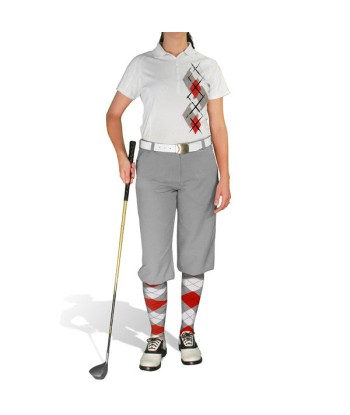 Golf Knickers: Ladies Argyle Paradise Golf Shirt - Taupe/Red/White les ligaments