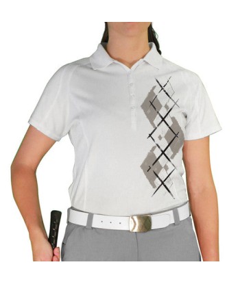 Golf Knickers: Ladies Argyle Paradise Golf Shirt - Taupe/White Véritable concentré