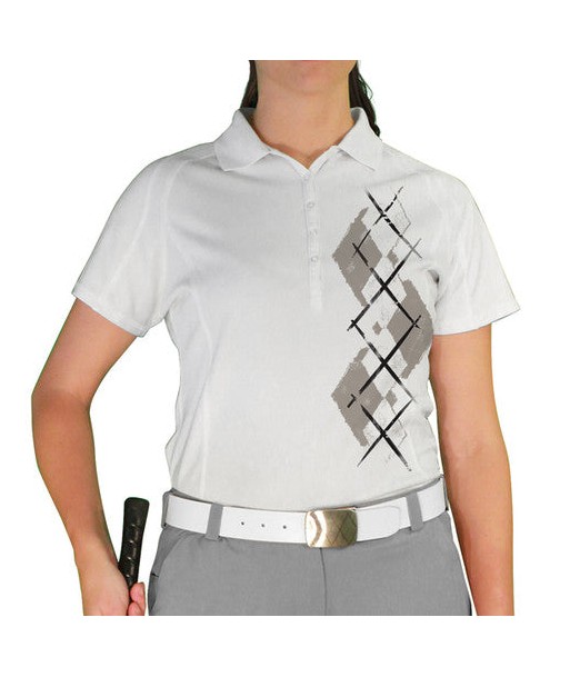 Golf Knickers: Ladies Argyle Paradise Golf Shirt - Taupe/White Véritable concentré