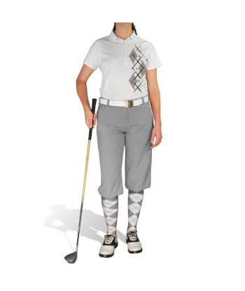 Golf Knickers: Ladies Argyle Paradise Golf Shirt - Taupe/White Véritable concentré