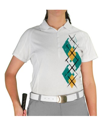 Golf Knickers: Ladies Argyle Paradise Golf Shirt - Teal/Bronze/White l'achat 