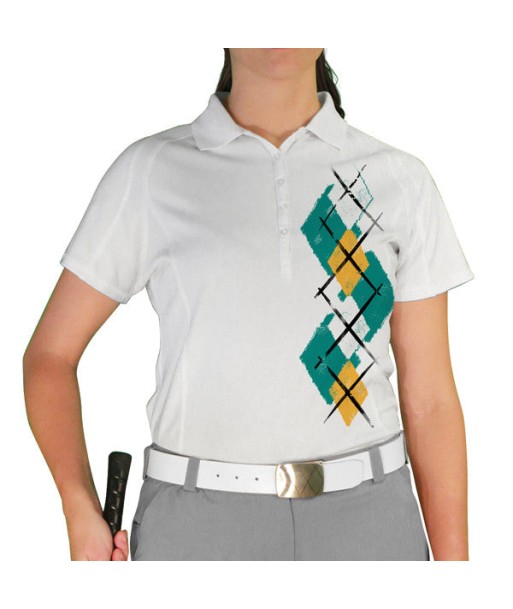 Golf Knickers: Ladies Argyle Paradise Golf Shirt - Teal/Bronze/White l'achat 