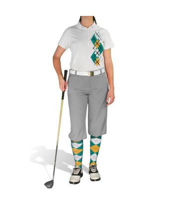 Golf Knickers: Ladies Argyle Paradise Golf Shirt - Teal/Bronze/White l'achat 