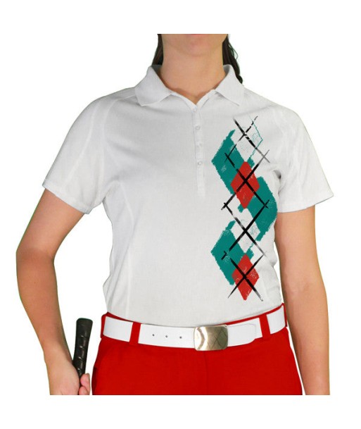 Golf Knickers: Ladies Argyle Paradise Golf Shirt - Teal/White/Red suggérées chez