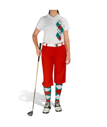 Golf Knickers: Ladies Argyle Paradise Golf Shirt - Teal/White/Red suggérées chez