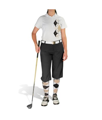 Golf Knickers: Ladies Argyle Paradise Golf Shirt - White/Black/Khaki paiement sécurisé