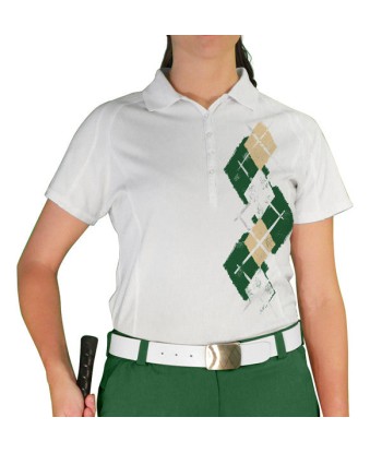 Golf Knickers: Ladies Argyle Paradise Golf Shirt - Dark Green/Khaki/White 2 - 3 jours ouvrés.