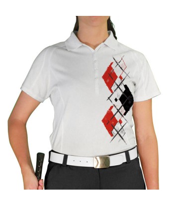 Golf Knickers: Ladies Argyle Paradise Golf Shirt - White/Black/Red de l' environnement